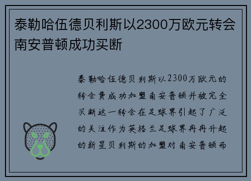 泰勒哈伍德贝利斯以2300万欧元转会南安普顿成功买断